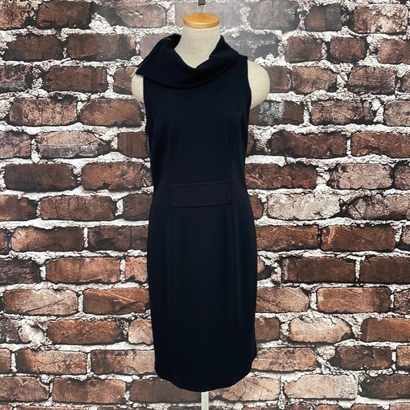 People Like Frank Dress Black Sheath Cowl Neck Zip Slit Size 2 - Picture 3 of 13